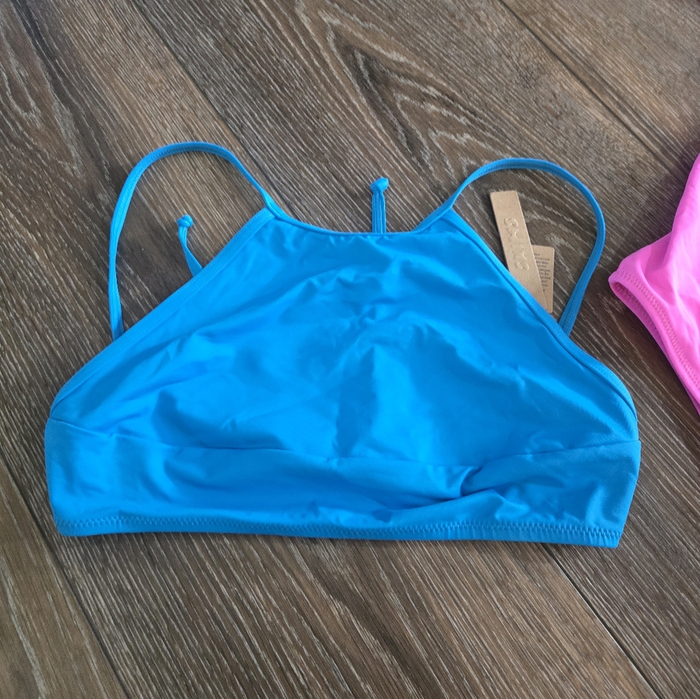 SKIMS Hot Pink One-Piece & Bright Blue Bikini Top Swim Set - Picture 2 of 4